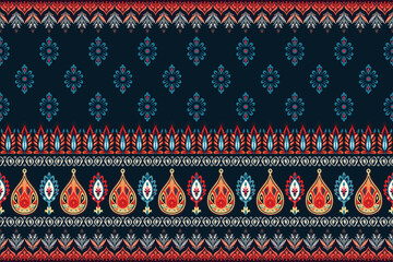 Wall Mural - Abstract ethnic pattern flower design. Aztec fabric boho mandalas textile wallpaper. Tribal native motif African American sari elegant embroidery vector background 