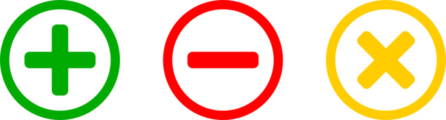 Poster - yes no neutral or in favor against abstention round sign icon set with green plus red minus and yell