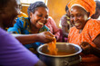 Elderly women preparing communal meal in a traditional African village