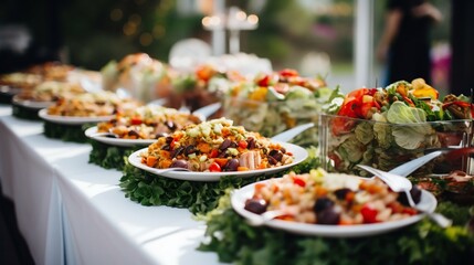 Elegant Wedding Buffet Spread Awaiting Guests. Generative ai