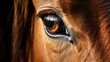  a close up of a horse's eye with a blurry image of the horse's face in the background.  generative ai