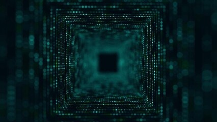 Poster - Technology wireframe square tunnel on dark background. Futuristic 3D wormhole grid. Digital dynamic wave. 3d rendering.