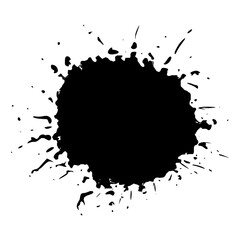 Wall Mural - Black paint stain vector. Paint blob splashes or ink blot isolated on white background. Artistic texture of splatter stain. Grunge spray drop splatter. Black dirty splatter. Vector illustration