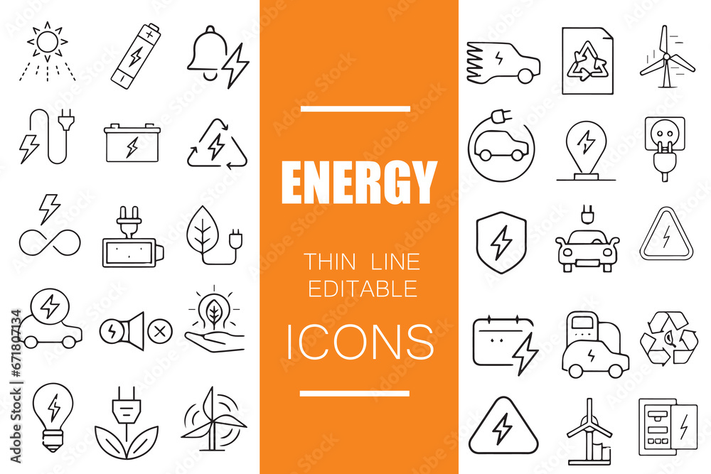 Energy and Ecology Line Editable Icons set. Vector illustration in ...