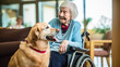 Dog with elderly person in retirement home.