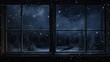 © Olga - a window that has a view of a snowy night with stars and snowflakes on the window sill.  generative ai