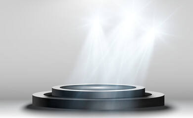 Wall Mural - podium, pedestal or platform, illuminated by spotlights in the background. vector illustration. brig