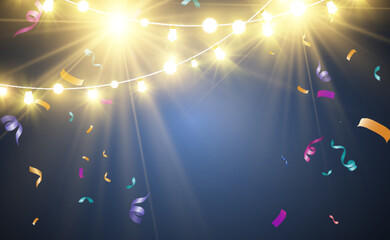 Poster - Christmas bright, beautiful lights, design elements. Glowing lights for design of Xmas greeting cards. Garlands, light Christmas decorations.	
