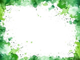 Fototapeta Panele - Green watercolor splashes frame with white copy space for text, abstract background