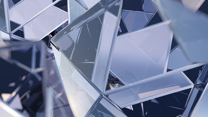 Poster - Stylish background with a polygonal crystal form. A 3D abstraction of a geometric jewelry surface.  Scenes with gold reflection crystals in the background.