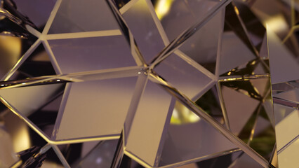 Poster - Modern background with a polygonal crystal form. A 3D abstraction of the geometric jewelry surface. Background scenes with gold reflection crystals.