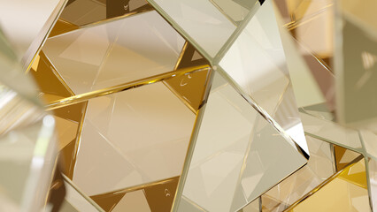Poster - Stylish background with a polygonal crystal form. A 3D abstraction of a geometric jewelry surface. Background scenes with gold reflection crystals.
