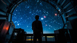 Fototapeta  - Scientist studying stars through large telescope, cosmology