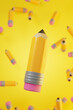 Cartoon pencil over yellow background
