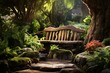Garden bench offers respite for one's soul. Generative AI
