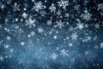 Poster - Snowflakes gently falling from the sky against a serene blue background. Perfect for winter-themed projects and holiday designs.