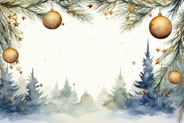 Wall Mural - A beautiful watercolor painting depicting a festive Christmas scene. This picture can be used for various holiday-themed designs and decorations.