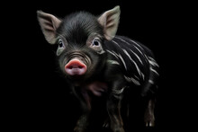 Vietnamese Pot-bellied Pig. Cute Little Black Piglet. Pig Breeding.