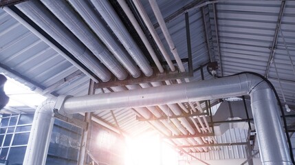 Wall Mural - Pipe line system distribution from chiller on the rooftop building chiller area.