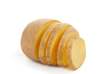 Wall Mural - Potato slices on white background