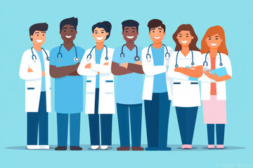 Wall Mural - Healthcare workers stood together as a team. Doctor and nurse group illustration