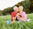 © Lumos sp - woman man outdoor senior couple happy lifestyle retirement together smiling love reading nature book sitting grass