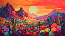 An Oil Painting Depicting A Cactus In The Desert Ai Generated Art