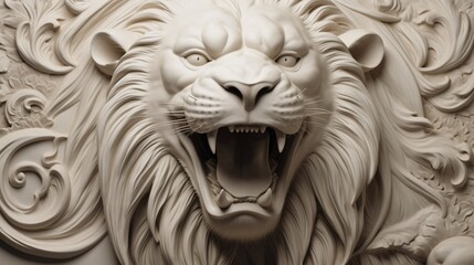 Wall Mural - Angry face close up white tiger statue siberian illustration picture AI generated art