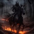 Art slayer man who battle horse anime black background AI generated art