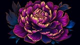 Beautiful elegant vector magenta peony flowers black background AI generated art