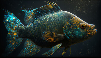 Wall Mural - Beautiful fish colorful real bright gallon illustration image AI generated art