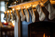 Detailed shot of a Colonialera living room, adorned with handmade paper chains and stockings hung by the fireplace, as if awaiting the arrival of St. Nicholas.