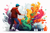 Fototapeta  - Graffiti Artist Painting a Colorful Mural isolated vector style illustration