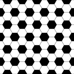 Poster - Soccer ball seamless pattern. Repeating black football print isolated on white background. Repeated hexagon texture for sport prints design. Abstract balls repeat wallpaper. Vector illustration