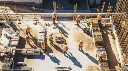 Wall Mural - Aerial top view of construction site with cranes