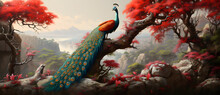 Vibrant Digital Painting Of A Majestic Peacock On A Tree Branch 6