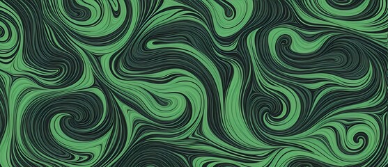 Wall Mural - Wavy and swirled black and green brush strokes vector seamless pattern from Generative AI