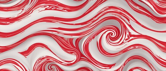 Wall Mural - Wavy and swirled white and red brush strokes vector seamless pattern from Generative AI