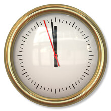Circular Brass Rimmed Wall Clock Showing That It Is Almost Midnight