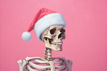 Christmas Skeleton Wearing Santa Hat Wall Art Printable
