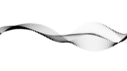 Poster - Halftone wave background. Dotted flowing shape wallpaper. Abstract wavy gradient texture. Black and white curved liquid line element for poster, banner, cover. Vector backdrop.
