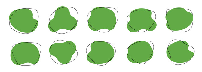 Poster - Organic blob shape, abstract green color amoeba, irregular fluid element set. Simple flat abstract splodge, amoeba blob figure, liquid shape graphic design element. Vector illustration.