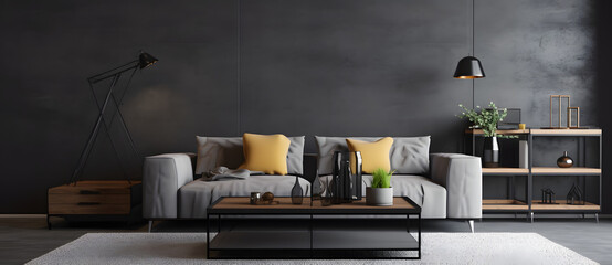 Wall Mural - Modern industrial style using dark gray background coffee table in living room Living room 3