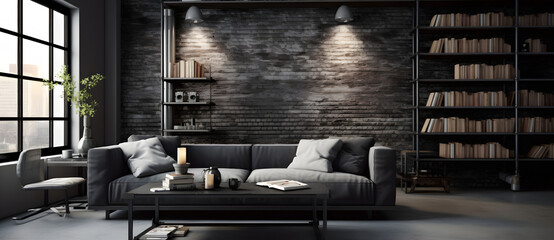 Wall Mural - Modern industrial style using dark gray background coffee table in living room Living room 10