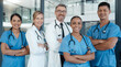 © Wesley JvR/peopleimages.com - Medical, team of doctors or healthcare nurse in hospital for vision, motivation or leadership in hospital. Happy, teamwork or wellness people or workers for health, portrait or medicine in clinic