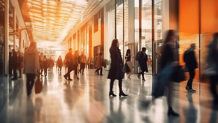 Crowd of people shopping at the mall.