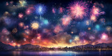 Fototapeta Miasta - Fireworks Extravaganza: Design a background featuring a spectacular fireworks display against the night sky