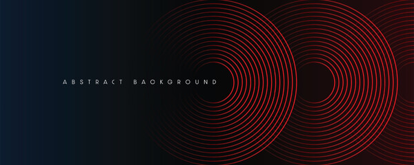Fototapete - Glowing red abstract geometric curves on dark gradient background. Modern banner template design with space for your text.Vector, Illustrator, EPS.