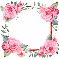 floral wedding watercolor flower illustration rose spring blossom pink frame decorative design card