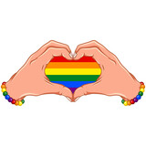 Fototapeta Tęcza - Hands forming a heart as a symbol of pride
